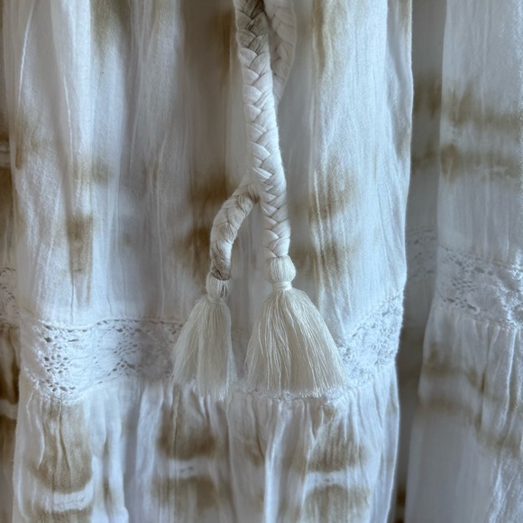 Aerie Maxi Sun Dress Tiered S White Nude‎ Tie Dye  Cotton Lined Vacation Coastal - Picture 8 of 13